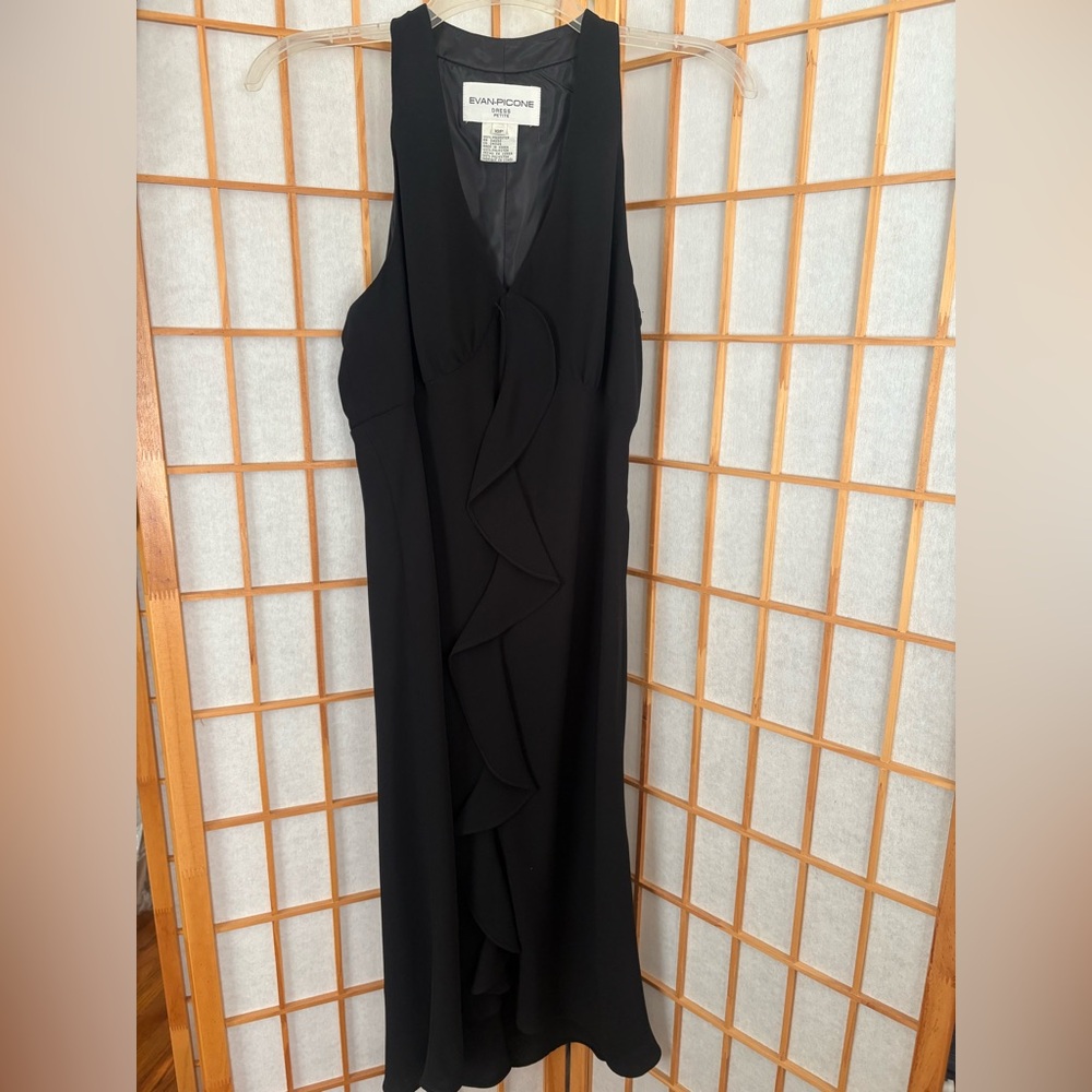 Evan Picone Black Ruffle Front Dress